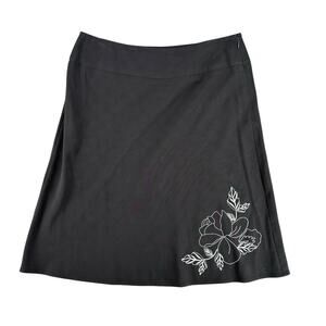 Vintage Y2K Norton McNaughton Black A-Line Midi Skirt 10 Floral Embroidery